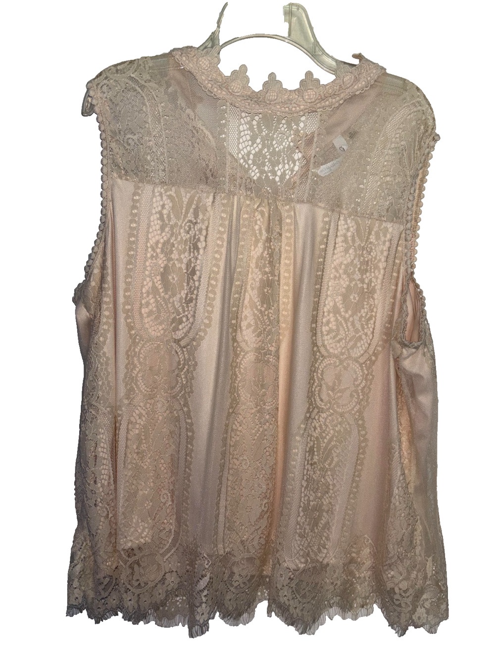 NY Collection Woman Lace Blouse Womens Ivory 3X Sleeveless Keyhole Mock Neck Top